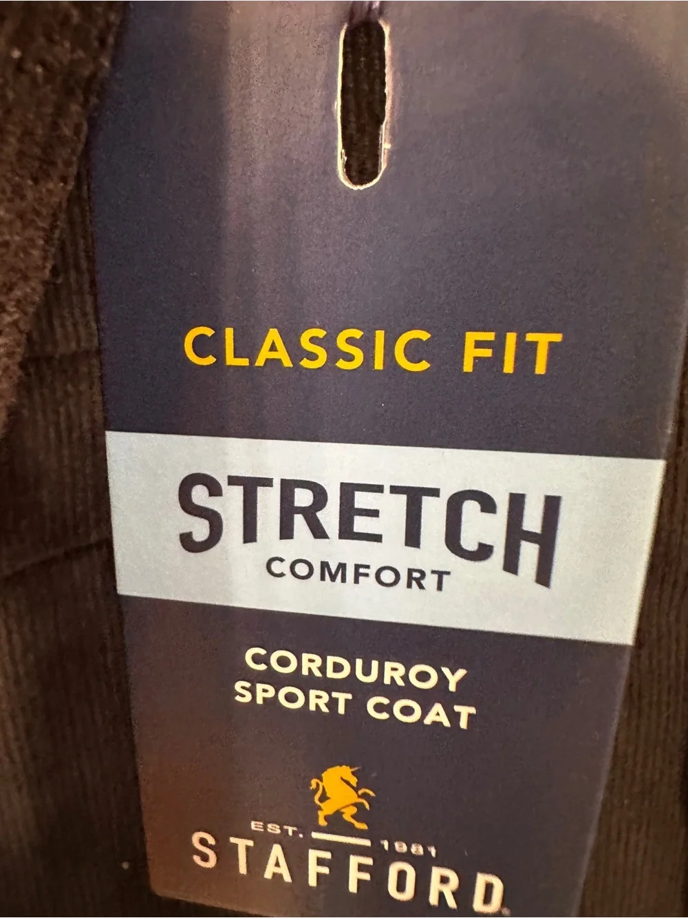 Stafford Black Corduroy Jacket Elbow Patches Sports Coat Stretch Men’s 48L $168